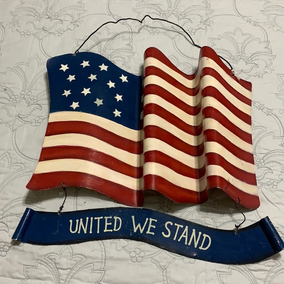 United We Stand USA Metal Flag Hanging Plaque